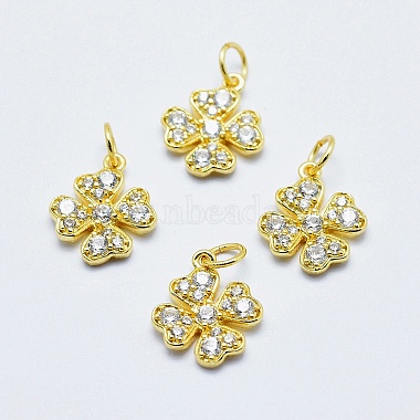 Real 18K Gold Plated Clear Clover Brass+Cubic Zirconia Charms