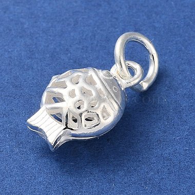 925 Sterling Silver Hollow Fish Charms with Jump Rings(STER-E071-01S-03)-2