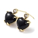 Heart Natural Black Agate Dangle Stud Earrings with Cubic Zirconia(EJEW-B027-23G)-1