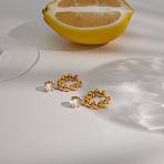 304 Stainless Steel Micro Pave Cubic Zirconia Stud Dangle Earrings, Round, Golden, 27.5x18mm(EJEW-Z173-01G)