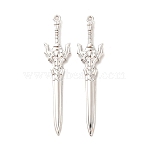 Rack Plating Alloy Big Pendants, Cadmium Free & Nickel Free & Lead Free, Sword Charm, Platinum, 59x13x3mm, Hole: 1.5mm(PALLOY-E025-05P)
