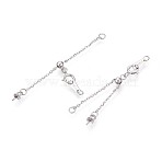 925 Sterling Silver Cable Chain Extenders, with Lobster Claw Clasps & Charms, Platinum, 50x5.5mm, Hole: 1.8mm(STER-T008-61S)