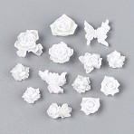 Luminous Flower Resin Cabochons, for Jewelry Making, with Glitter Powder, Glow in the Dark, White, 6~12x6~12x2.5~6mm, about 2500~3000pcs(CRES-T025-10A)