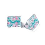 Transparent Glass Beads, Hand Drawn Beads, with Enamel, Triangle with Wave Pattern, Aqua, 9.5x12x9mm, Hole: 1.2mm(GLAA-C026-02A)