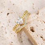 Rack Plating Brass Micro Pave Clear Cubic Zirconia Open Cuff Finger Rings for Women, Cadmium Free & Lead Free, Long-Lasting Plated, Heart, Real 18K Gold Plated, 9.5mm(RJEW-M028-97G)