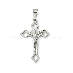 Non-Tarnish 304 Stainless Steel Pendants, Crucifix Cross Charm, Stainless Steel Color, 31x20x5mm,Hole:7mm(X-STAS-D087-02P-01)
