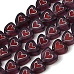 Handmade Lampwork Bead Strands, Heart, Dark Red, 7.5~8.5x7.5~9x3.5mm, Hole: 0.5mm, about 51~52pcs/strand, 14.96~15.16''(38~38.5cm)(LAMP-H073-03)