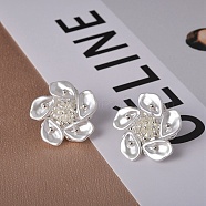 Flower Brass Stud Earring, with Plastic Pearl, for Women, White, 925 Sterling Silver Plated, 24x24mm(EJEW-L288-006S)