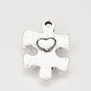 Tibetan Style Alloy Pendants, Puzzle Piece, Puzzle with Heart, Antique Silver, 22.5x15x2mm, Hole: 1.5mm(PALLOY-T019-37AS)