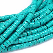 Natural Magnesite Heishi Beads Strands, Flat Round/Disc, Dyed & Heated, Turquoise, 6x3mm, Hole: 1mm, about 129pcs/strand, 15.55 inch(TURQ-E022-26B-6mm)
