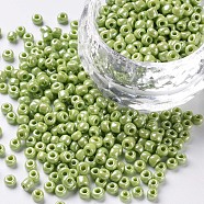 Glass Seed Beads, Opaque Colors Lustered, Round, Green Yellow, 3mm, Hole: 1mm, about 2222pcs/100g(X1-SEED-A012-3mm-124)