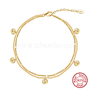 925 Sterling Silver Anklet, Round, Real 14K Gold Plated, 8-1/4 inch(21cm)(AJEW-Z029-02G)