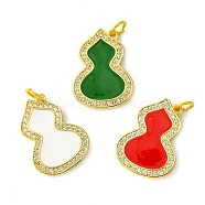 Rack Plating Brass Micro Pave Clear Cubic Zirconia Pendants, with Enamel, Long-Lasting Plated, Lead Free & Cadmium Free, Real 18K Gold Plated, Gourd, with Jump Ring, Mixed Color, 19x14.5x1.5mm, Hole: 3mm(KK-G501-14G)