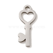 201 Stainless Steel Pendants, Laser Cut, Heart Key Charm, Stainless Steel Color, 16x6x1mm, Hole: 1.6mm(STAS-E217-17P)