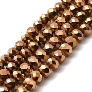 Electroplate Transparent Glass Beads Strands, Full Plated, Faceted, Rondelle, Copper Plated, 8x6mm, Hole: 1mm, about 63~65pcs/strand, 39~40cm(EGLA-A034-T8mm-UA04)