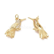 Brass Micro Pave Cubic Zirconia Pendants, Bird Charm, with Jump Ring, Real 18K Gold Plated, 25x12x4mm, Hole: 3mm(ZIRC-I063-34G)