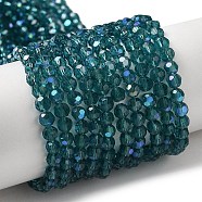 Electroplate Transparent Glass Beads Strands, Faceted, Round, Rainbow Plated, Dark Turquoise, 4mm, Hole: 0.7mm, about 87~93pcs/strand, 32~33cm(EGLA-A035-T4mm-L12)