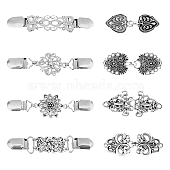 2 Sets 2 Styles Tibetan Style, Alloy Hook Button, Shawls and Capes Buckle, for Garment Accessories, Antique Silver, 22~128x23~68x9~14mm, 4pcs/set, 1 set/style(FIND-FH0009-14)