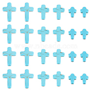 90Pcs 3 Styles Synthetic Turquoise Beads, Dyed, Cross, Deep Sky Blue, 10~20x8~15x3.5~4mm, Hole: 1mm, 30pcs/style(TURQ-SC0001-21C)