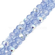 Baking Painted Transparent Glass Beads Strands, Imitation Opalite, Faceted, AB Color Plated, Round, Cornflower Blue, 6x5mm, Hole: 1mm, about 82pcs/strand, 16.73~16.93''(42.5~43cm)(DGLA-A034-J6mm-B09)