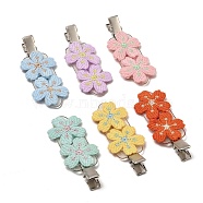 Polyester Embroidery Flower Alligator Hair Clips, with Glitter Powder Alloy & Plastic Clips, Mixed Color, 61.5x23.5x11mm(PHAR-JH00094)