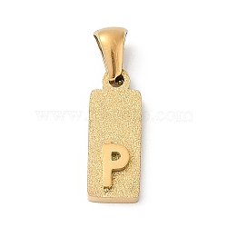 304 Stainless Steel Pendants, Golden, Rectangle with Letter Charm, Letter P, 17.5x6.5x3mm, Hole: 3x6mm(STAS-Z120-03P-G)