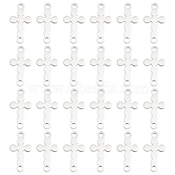 24Pcs 201 Stainless Steel Connector Charms, Laser Cut, Religion Cross Links, Stainless Steel Color, 17x9x1.5mm, Hole: 1.6mm(STAS-UN0046-03)
