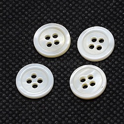 Flat Round River Shell Buttons, 4-Hole, WhiteSmoke, 11.5x2mm, Hole: 1mm(BUTT-I014-05)