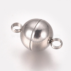 201 Stainless Steel Magnetic Clasps with Loops, Round, Stainless Steel Color, 13.5x8mm, Hole: 2mm(STAS-I137-07B-P)