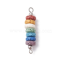 Natural Lava Rock Dyed Beaded Connector Charms, Chakra Disc Links with Brass Loops, Colorful, Platinum, 37x8mm, Hole: 1.8mm(PALLOY-JF02537-02)