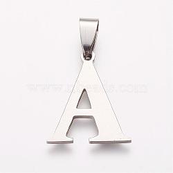 304 Stainless Steel Pendants, Letter.A, 22x18.5x1mm, Hole: 4x8.5mm(STAS-P121-09-A)