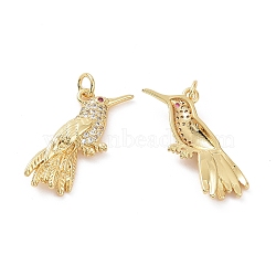 Brass Micro Pave Cubic Zirconia Pendants, Bird Charm, with Jump Ring, Real 18K Gold Plated, 25x12x4mm, Hole: 3mm(ZIRC-I063-34G)
