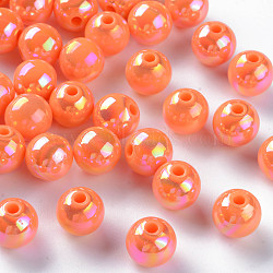 Opaque Acrylic Beads, AB Color Plated, Round, Coral, 10x9mm, Hole: 2mm, about 940pcs/500g(MACR-S370-D10mm-A11)