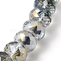 Electorplated Glass Beads, Rainbow Plated, Faceted, Rondelle, Light Grey, 16x10mm(EGLA-E005-11)