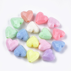 Opaque Acrylic Beads, Faceted, Heart, Mixed Color, 12.5x13x7.5mm, Hole: 2.5mm(X-MACR-S296-77)