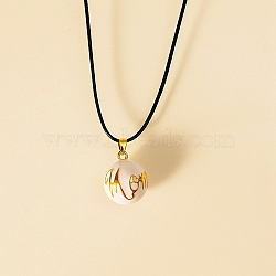 Alloy Pendants Necklace, Lute Ball, Round with Heart Shape, White, 44.69 inch(113.5cm)(NJEW-NH0001-02)