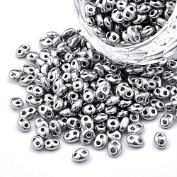 Colours Luster Czech Glass Seed Beads, Metallic Colours, 2-Hole Duo Beads, Oval, Gray, 5x3.5x2.5mm, Hole: 0.9mm, about 500g/bag(SEED-N004-005-E01)