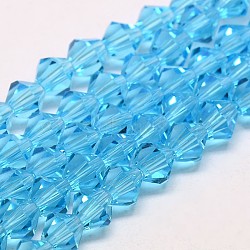 Transparent Glass Beads Strands, Faceted, Bicone, Deep Sky Blue, 3.5~3.8x3mm, Hole: 0.8mm, about 113~115pcs/strand, 14.17~14.37 inch(36~36.5cm)(EGLA-A039-T3mm-D19)