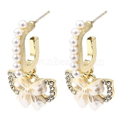 Alloy & Resin Pearl & Crystal Rhinestone Stud Dangle Earrings, Bowknot, Golden, 30.5x16.5mm(EJEW-G466-15G)