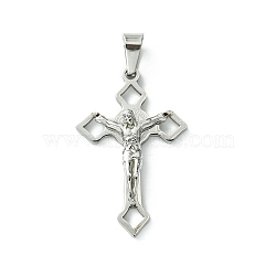 Non-Tarnish 304 Stainless Steel Pendants, Crucifix Cross Charm, Stainless Steel Color, 31x20x5mm,Hole:7mm(X-STAS-D087-02P-01)