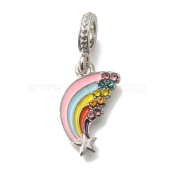 Rack Plating Alloy Colorful Enamel European Dangle Charms, Rainbow Large Hole Pendants with Rhinestone, Lead Free & Cadmium Free, Platinum, 29mm, Hole: 5mm(FIND-H005-39P)