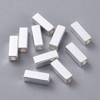 201 Stainless Steel Beads, Rectangle, Silver, 8x3x3mm, Hole: 2mm