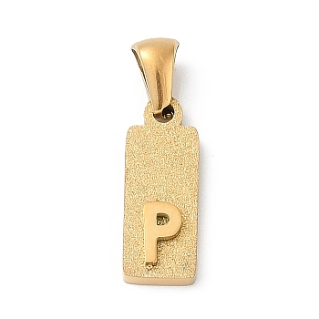 304 Stainless Steel Pendants, Golden, Rectangle with Letter Charm, Letter P, 17.5x6.5x3mm, Hole: 3x6mm