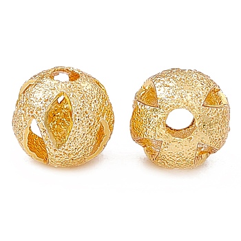 Rack Plating Brass Beads, Long-Lasting Plated, Hollow, Round, Real 18K Gold Plated, 6x5.5mm, Hole: 1.6mm