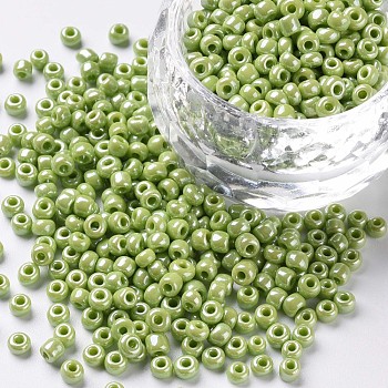Glass Seed Beads, Opaque Colors Lustered, Round, Green Yellow, 3mm, Hole: 1mm, about 2222pcs/100g