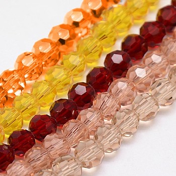 Eco-Friendly Glass Round Bead Strands, Faceted(32 Facets), Mixed Color, 6mm, Hole: 1.2mm, about 88~91pcs/strand, 19.49 inch~20.08 inch(49.5~51cm)