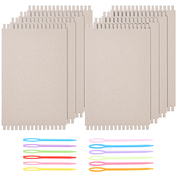 8Pcs Cardboard Weaving Looms, Weaving Auxiliary Boards, with 12Pcs Safety Plastic Sewing Needles, for Sewing Handmade Crafts, Mixed Color, Board: 250x150x2mm, Needle: 71~92x4~6x2~3mm