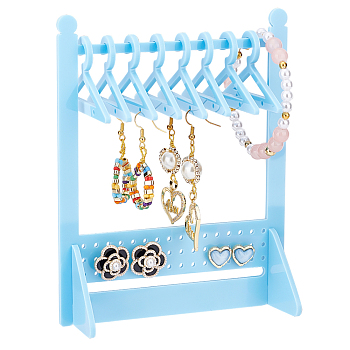 PandaHall Elite 1 Set Opaque Acrylic Earring Display Stands, Coat Hanger Shape, Sky Blue, Finish Product: 12x6x14.9cm, 11pcs/set