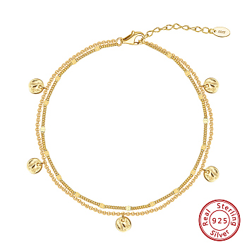 925 Sterling Silver Anklet, Round, Real 14K Gold Plated, 8-1/4 inch(21cm)