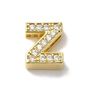 Brass Micro Pave Cubic Zirconia Beads, Lead Free & Cadmium Free, Long-Lasting Plated, Real 18K Gold Plated, Letter Z, 12x10x5mm, Hole: 9x2mm